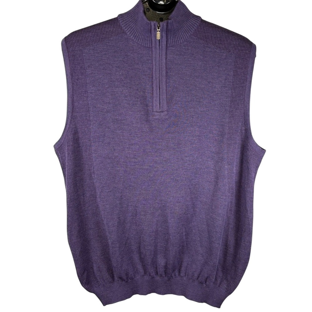 St Croix Mens Large Purple Wool Blend Quarter Zip Sweater Vest Ribbed